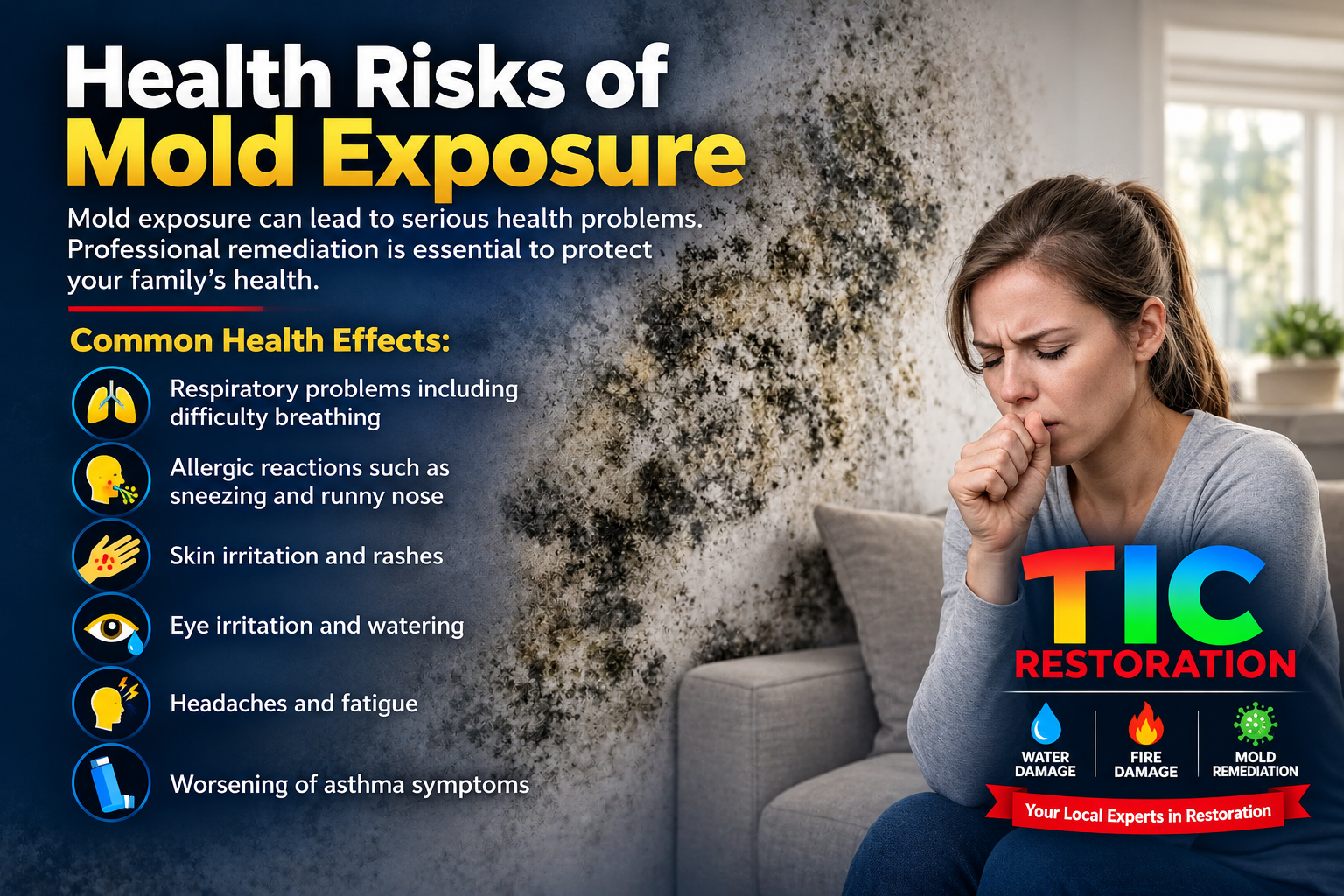 Common health effects of mold exposure including respiratory problems and allergies