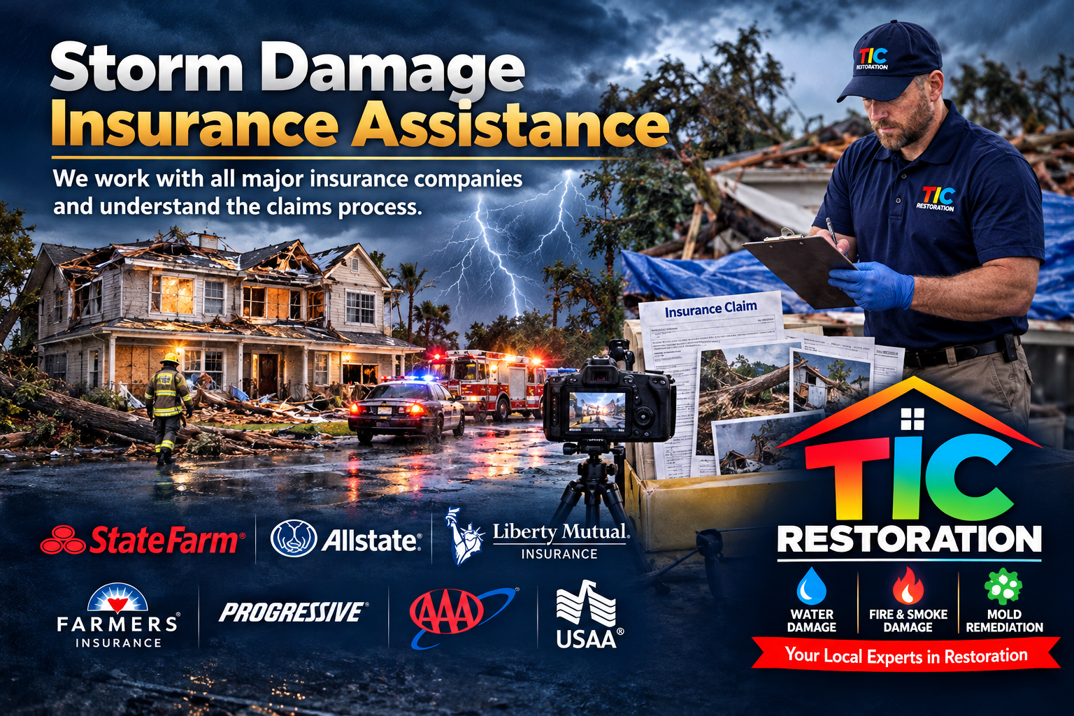 TIC Restoration documenting storm damage for an insurance claim